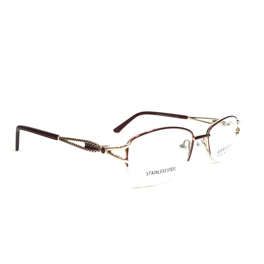 Genevieve Eyeglasses Frames NATASHA BURGUNDY Red Gold Rectangular 50-18-135